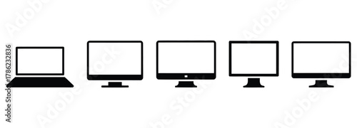 Modern technology icons showcasing laptop and desktop computer screens, perfect for website design, app development, and user interface projects, conveying sleek digital concepts