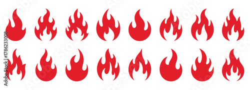 Ignite your designs with this collection of vibrant red flame elements perfect for adding heat and energy to your projects, use these eye-catching icons for logos, websites, and marketing