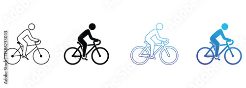 Dynamic cycling icons showcasing active lifestyle and healthy transportation, perfect for fitness apps, cycling events and promoting eco-friendly habits, available in various outline styles