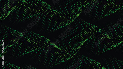 Dynamic green dots flowing on black background for modern tech visuals