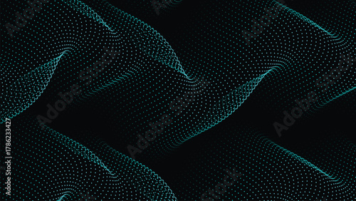 Dynamic teal dotted pattern on black creates modern abstract background design