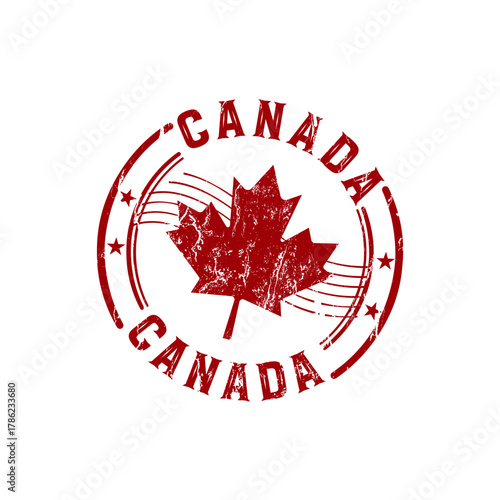 Canada grunge rubber stamp with maple leaf 
