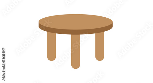Simple round wooden table with three sturdy legs on a clean white background.
