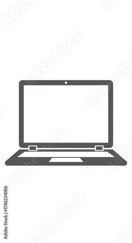 A minimalist grey icon of an open laptop with a blank white screen, representing technology and computing.