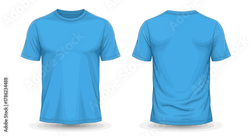 Sky blue short sleeved unisex t-shirt front and back view for commercial product design