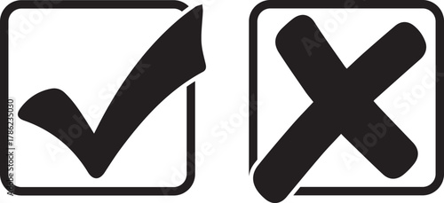 Check mark and X mark icon. Checkmark and x mark icon for apps and websites. Green and red check mark icon on transparent background. Vector illustration
