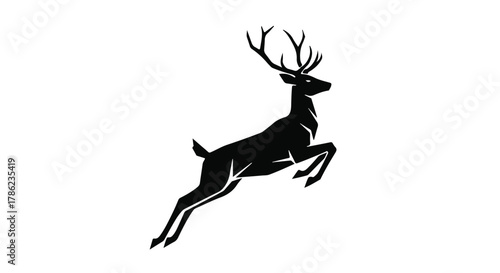 Majestic stag leaping gracefully against a clean white background, symbolizing freedom and nature's power.