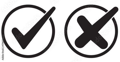 Set of tick mark in green and cross mark in red colour and stroke with white background, check and cross mark icon set. checkmark and x mark icon use for apps and website. checkmark, icon, vector