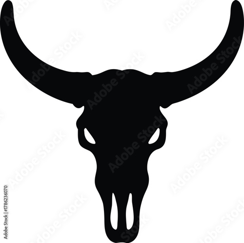 Bull skull silhouette vector, longhorn skull silhouette