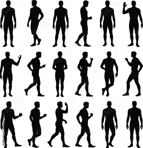 Black male silhouettes in various poses and actions