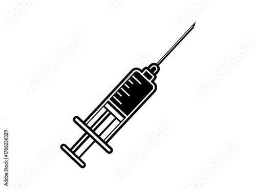 Sharp medical needle and syringe ready for injection or vaccination