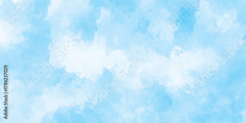 Bright blue summer sky with fluffy white clouds, a beautiful abstract natural view. painted white clouds with pastel blue sky, Brush paint blue paper textured canvas element with clouds, Light blue 
