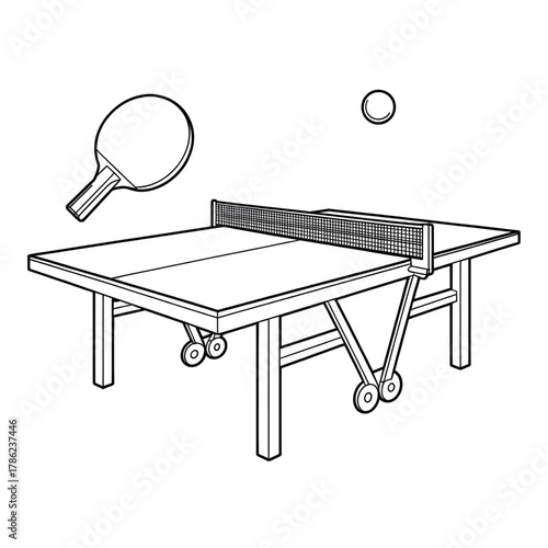 Table Tennis Coloring Page – Ping Pong Vector Illustration for Kids and Adults