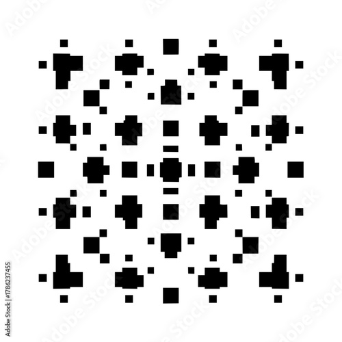 Black and white pixelated pattern featuring cross shapes and square shapes arranged in a grid like structure