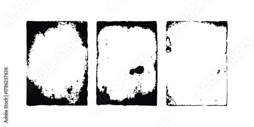 Set of three grunge distressed rough border frame for texture, isolated on white background