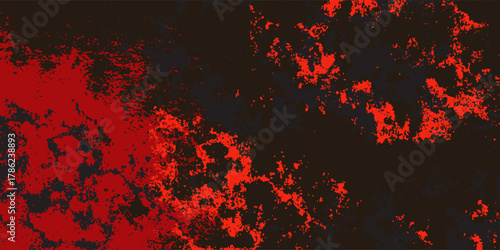 Dynamic red and black abstract background with grunge brush strokes and halftone dots. Modern Trendy design in Vector Illustration