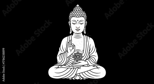 Meditative monochrome depiction of Buddha embodying tranquility and enlightenment