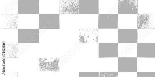 Geometric vector illustration of a black and white checkerboard pattern with chess pieces on a square texture background, perfect for a web design concept or business template. Set of different grunge