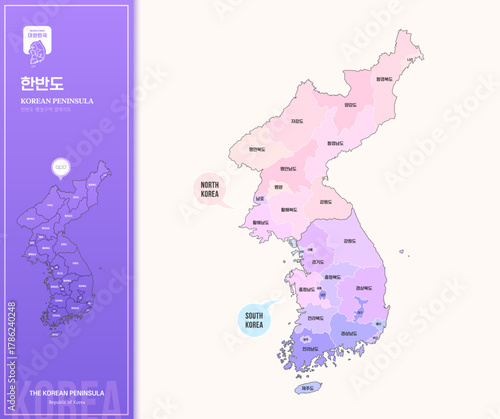 보라색 계열의 심플한 한반도 윤곽선 지도