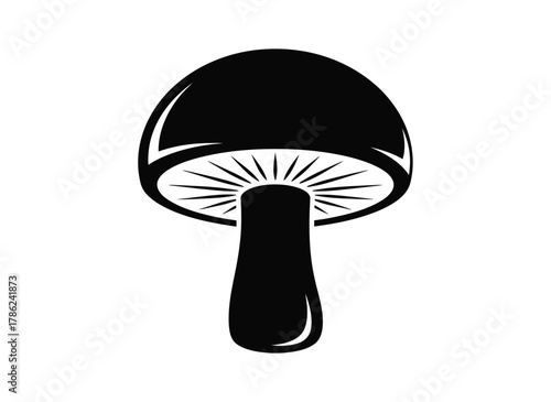 A simple black and white illustration of a mushroom stands out against a white background.