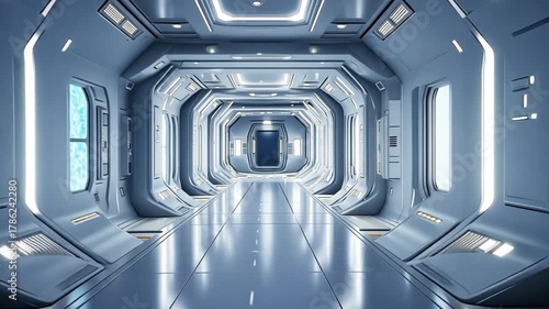 Futuristic Spaceship Interior - A Journey Through a Modern Corridor.