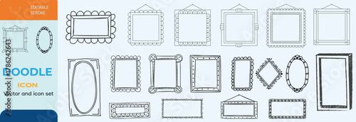 Hand drawn Doodle frames. Vintage doodle sketch picture frame. Blank black square cadre sketches painted by hands vector set