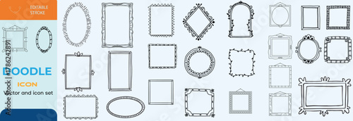 Hand drawn Doodle frames. Vintage doodle sketch picture frame. Blank black square cadre sketches painted by hands vector set