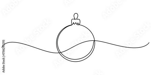 Continuous line art drawing of a minimalist christmas bauble