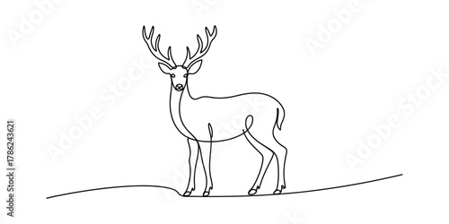 Continuous line drawing of a majestic deer or stag with antlers