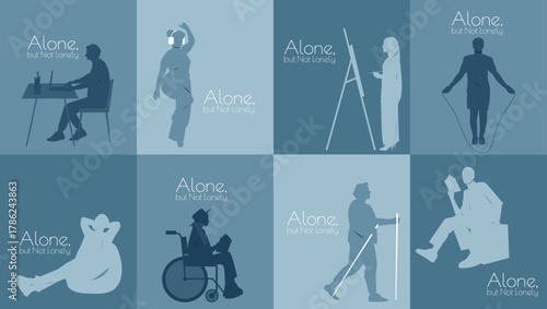 Alone but Not Lonely card set. Different people spend time on their own.