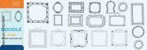 Hand drawn Doodle frames. Vintage doodle sketch picture frame. Blank black square cadre sketches painted by hands vector set