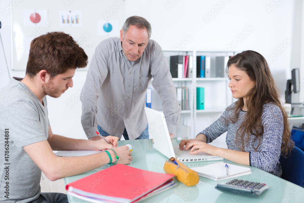 Fototapeta premium portrait of teacher and financial and accounting interns
