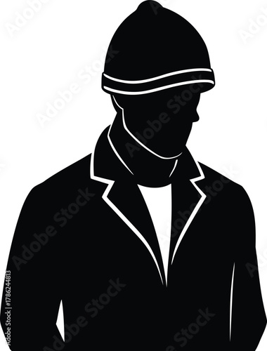 Man wearing a wide brimmed panama hat silhouette vector illustration