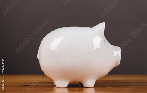 A classic white piggy bank ...