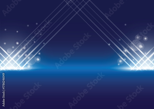 Design abstract background with blue color and neon light effects bouncing of the floor. Vector template design suitable for arena concerts party and product digital marketing.