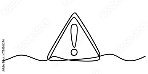 Minimalist continuous line art drawing of a warning symbol alert
