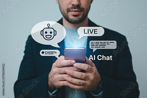 Ai chatbot technology concept for business communication and customer service automation with mobile phone use