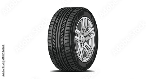 Dynamic car tire with modern alloy wheel showcases advanced tread design for optimal performance and grip, Generative AI