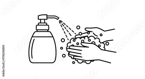 Gentle hands lathering with soap from a dispenser creating a protective barrier against germs for ultimate hygiene and health, Generative AI