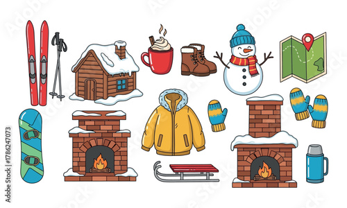 Winter theme elements illustration, ski and winter objects illustration. Vector illustration