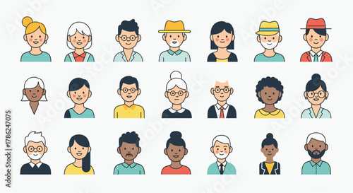 Diverse group of smiling people icons representing various ages genders and ethnicities creating a vibrant community feel for your projects, Generative AI