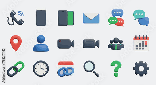Modern 3D icons for communication business and technology essentials enhancing digital interfaces with vibrant appeal, Generative AI