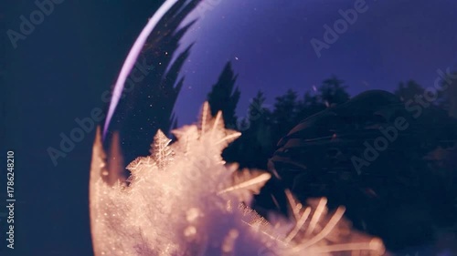 Extreme Close Up Of Frost Crystals On A Spherical Surface With A Gradient Colored Background