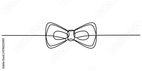 Continuous line art drawing of a bow tie for elegant design element