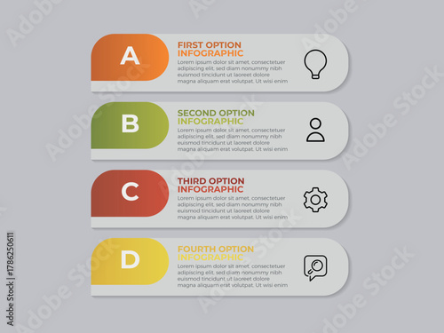 Business infographic template. 4 Step timeline journey. Process diagram, 4 options on white background, Infograph elements vector illustration.
