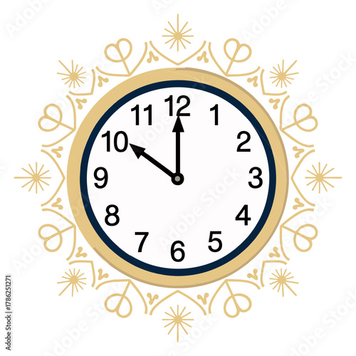 Clock Face Showing Ten OClock with Decorative Surround.