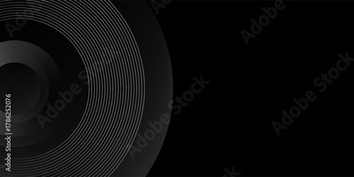 Grey abstract curved wavy lines on black background. Black background with line curve design. Blurred black silk fabric.