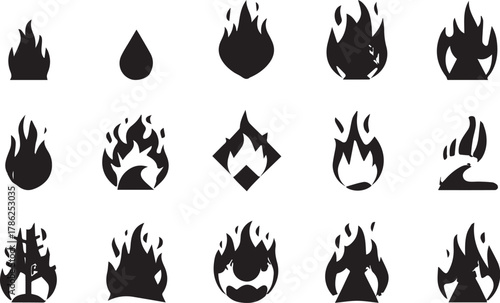 Set of fire flame vector icons. Collection of fire and flame icons Illustrator Artwork