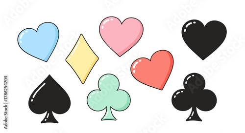 Playful poker card symbols with soft pastel colors for unique graphics design projects