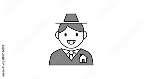 Real estate agent avatar illustration wearing a stylish hat on a white background